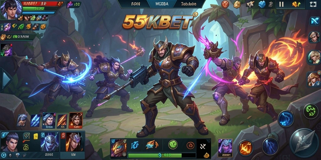 Tampilan seru dari gameplay <strong>55KBET</strong> di arena pertarungan MOBA.