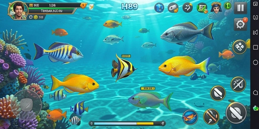 Tampilan gameplay seru dari HR89 saat menembak ikan.
