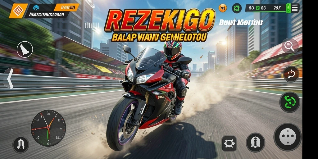 Tampilan menarik dari gameplay balap motor REZEKIGO.