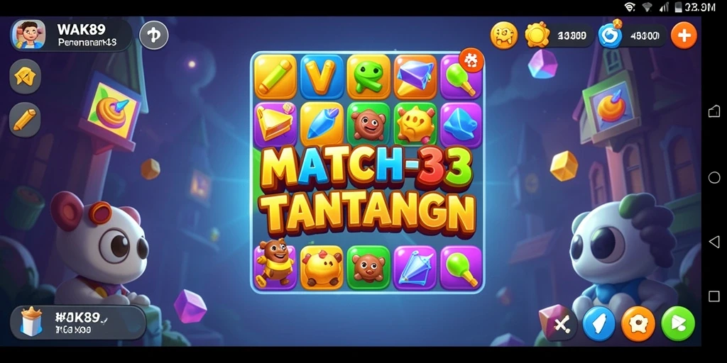 Tampilan colorful dari gameplay WAK89 dengan objek Match-3 yang memikat.